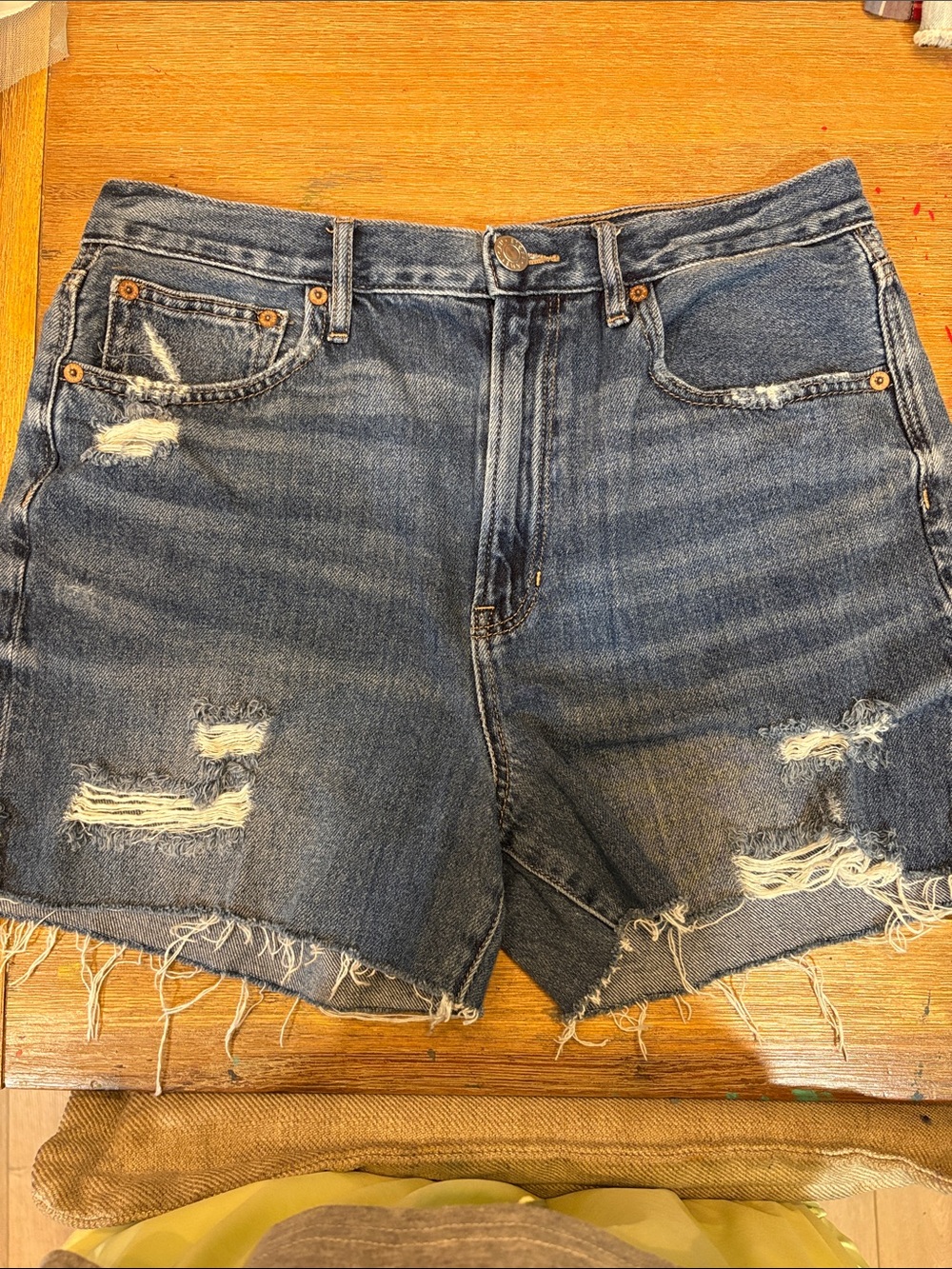 American Eagle Outfitters Light Blue Denim Shorts with Copper Buttons